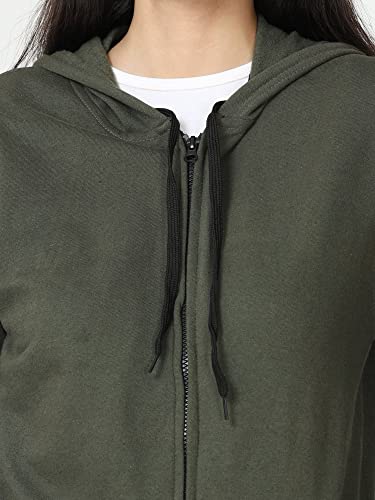 Image of Wafaa Women's Cotton Plain Hooded Neck Full Zipper Sweatshirt Hoodies with Kangaroo Pocket
