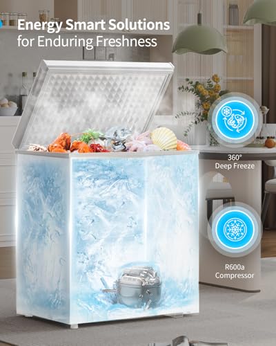 TABU 7.0 Cubic Feet Chest Freezer, Energy Saving Chest Deep Freezer with 7 Level Adjustable Thermostat, Top Opening Compact Freezer with Removable Storage Basket (White) on Fridge.com