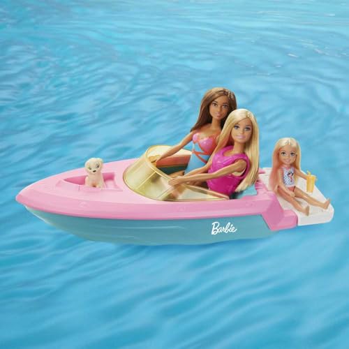 image for Barbie Doll and Boat Playset with Pet Puppy, Life Vest and Accessories