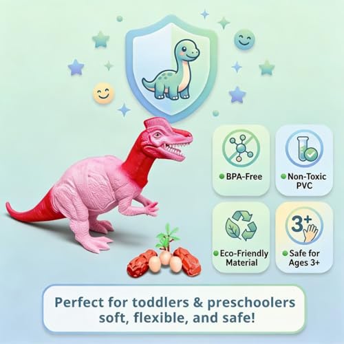 Image of ZESTHOME Big T-Rex Dinosaur Toy Set for Kids with Eggs, Rocks & Tree | Realistic Jurassic Dino Figure Playset | BPA-Free Non-Toxic Educational Gift Toy for Boys & Girls Age 3+