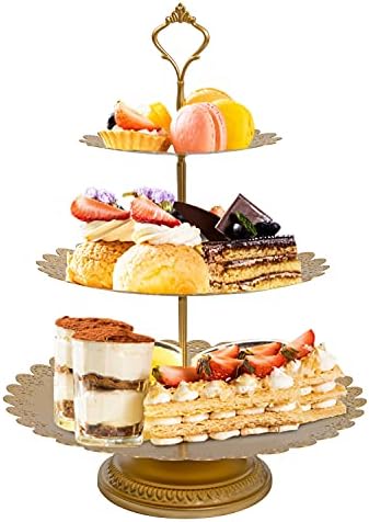 12PCS Crystal Cupcake Cake Stand Display Dessert Holder, Vintage Style Round Metal Plate Holder for Dessert, Multi-Functions, Cupcakes Display Rack-Cake Decorations-Gold (A)