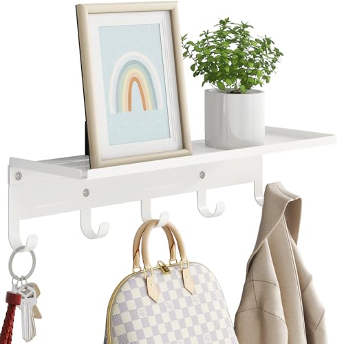 Bethom Shelf with Hooks, 17 Inch Coat Rack Wall Mount
