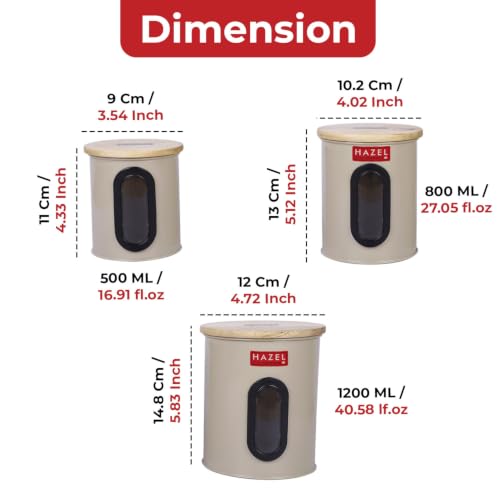 Image of HAZEL Airtight Container with See Through Window & Wooden Lid, Set of 3 | Kitchen Storage Canisters