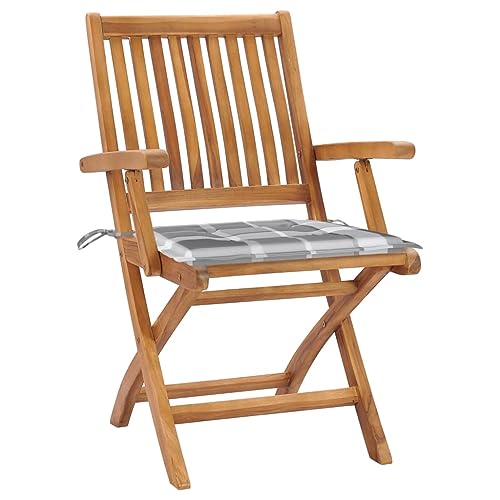 Chaise de jardin pliable teck avec coussin gris résistant intempéries