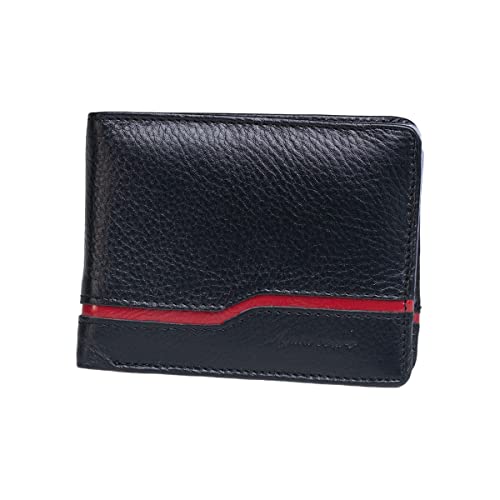 Águia Couro Carteira Masculina de Couro Legítimo com Plástico, Moderna e Estilosa, Carteira Preta com Vermelho Couro Macio Linda Caixa para Presente