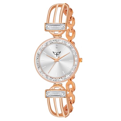 Image of WHITE BIRD Premium Girl Wrist Watch Rose Gold Plated Analog Watch Diamond Studded Dial Stylish Bracelet Strap Stainless Steel Band Perfect for Women