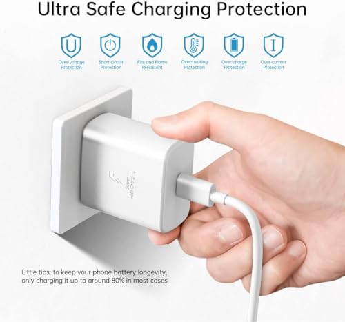 Image of NIZIX Samsung Original 45W Type-C Travel Adaptor with 6.6Ft Extra Long USB C Cable Compatible with Samsung S25 /S24 /S23 /S22 /S21 /S /A /M /F /Fold /Flip /Tab& Others Series (Superfast Charger) White