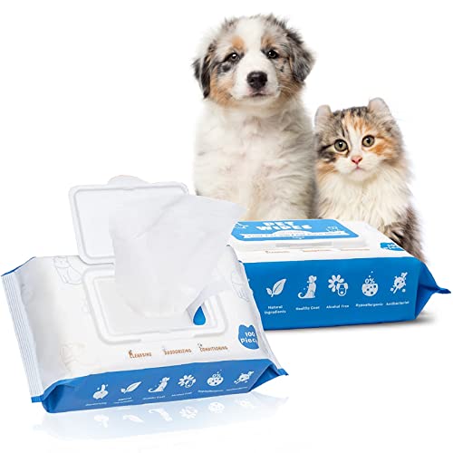 Dog Wipes for Dogs Cats 200 Wipes, All Purpose Cleaning Pet Wipes, Dog Ear Wipes, Quick Easy Grooming for Bums, Body, Paws, Eyes, for A Easy & Speedy Freshen-Up, 2 Travel Pack