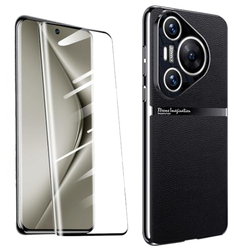 QUIETIP Case Compatible with Huawei Pura 70 Pro with Tempered Glass Screen Protector,Hard PC Protective Cover,Black