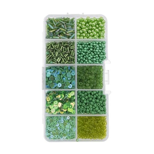 John Bead Sequins and Beads Kit APX 81g Mix 10 Types Green Palette