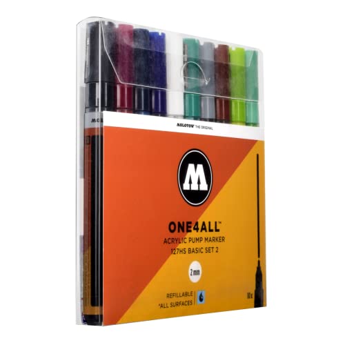 Molotow One4All 127HS Acryl Marker Basic-Set 2 (2,0 mm Strichstärke, hochdeckend und permanent, UV-beständig, für fast alle Untergründe) 10 Stück sortiert
