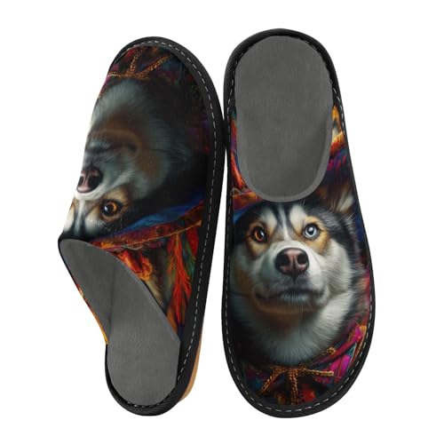 Slippers for Women Dog with Colorful Floral Pattern Soft Fuzzy Women's Slippers Indoor and Outdoor Shoes