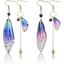 Fairycore 14K Plated Asymmetrical Butterfly Bug Wing Drop Dangle Earrings Crystal Fairy Wing Earrings for Women Wedding Jewelry
