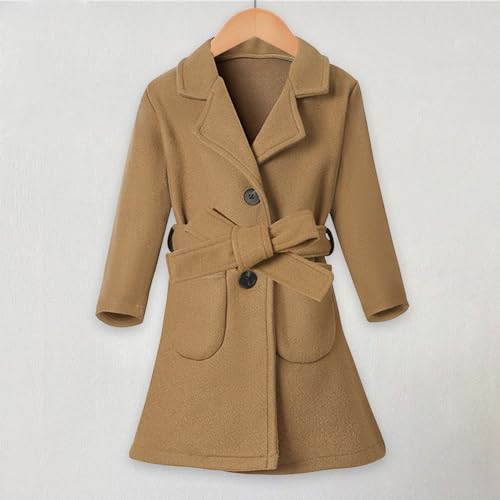 Girls Dress Coat Lapel Wool Blend Long Winter Jackets With Pockets Belt Girls Winter Dress Coat for 2-6 Years2