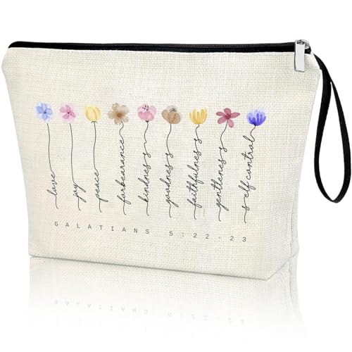 Virfuntaki Galatians 5:22-23 Fruit of the Spirit Christian Zipper Bag, Christian Gifts for Women Girls Scripture Present, Horizontal Bible Verse Cosmetic Bag Small Travel Vacation Pouch