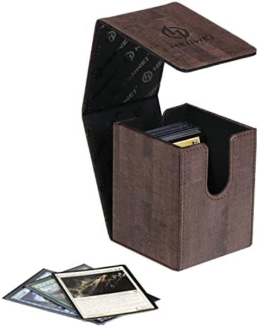 HENWEI MTG Deck Box, Premium PU Leather Card Fit for 100+ Sleeved Cards Holder Twin Flip Deck Case for MTG Commander,PVC Free Strong Magnet Card Case Holder Storage (brown)