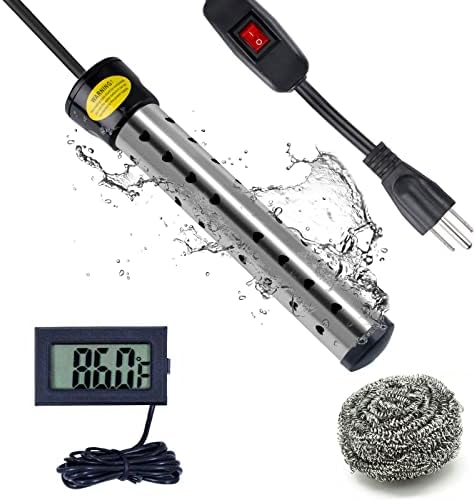 Immersion Water Heater Bucket Heater 1500W Portable Water Heater for Bathtub with Stainless Steel Guard and Digital LCD Thermometer Suitable for bathtubs(Not Suitable for Swimming Pool)