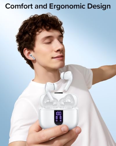 TAGRY Bluetooth Headphones True Wireless Earbuds 60H Playback LED Power Display Earphones with Wireless Charging Case IPX5 Waterproof in-Ear Ear buds with Mic for TV Smart Phone Laptop Computer Sports - 2