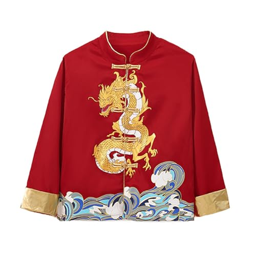 Boys Chinese Dragon Tang Top Long Sleeve Retro Red New Year Kids Jacket