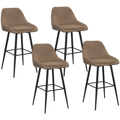 IDMarket - Lot de 4 tabourets de Bar THALYA en Velours cotelé Taupe avec Demi-accoudoirs