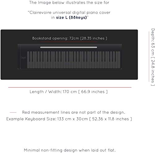 Clairevoire Keyboard & Digital Piano Dust Cover For 88 Keys | Enhanced Waterproof Inner-Lining | Book-Stand Opening | 2023 Universal Minimalist Design | Size-L | Ebony Black #TOP1