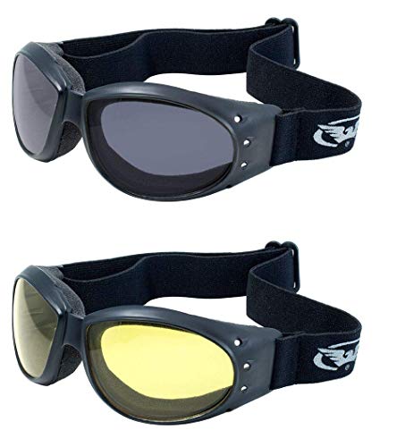 (2 Goggles) Motorcycle Atv Riding Smoke And Yellow Glasses Sunglasses Burning Man Plus Storage Bags #TOP11