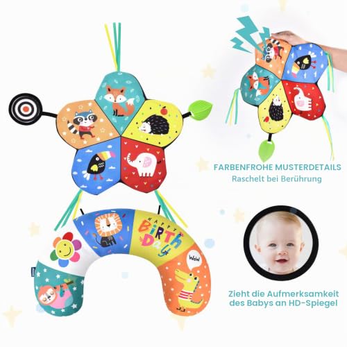 Aolso Baby Bauchkissen, Niedlich Bauchlage Kissen Baby, Hochkontrast in Schwarz-Weiß mit abnehmbarem Teil und Spiegel… – Ansicht 3