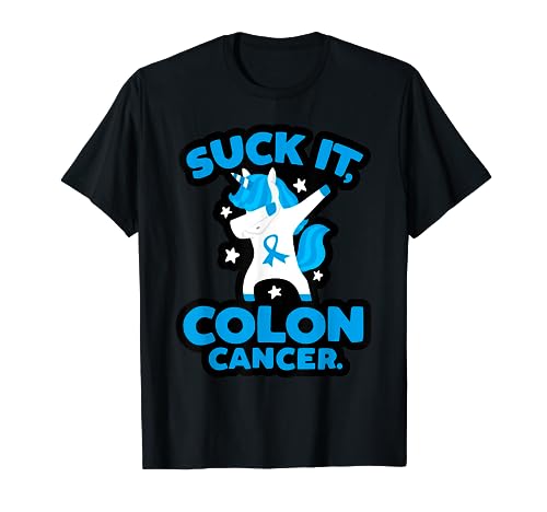 Suck It Unicornio de cáncer de colon con cinta azul Camiseta