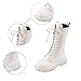 Girls Boots Lace Up Mid Calf Riding Boots Fashion Waterproof Pu Leather Side Zipper Punk Goth Fall Winter Shoes 4-12Y White 31