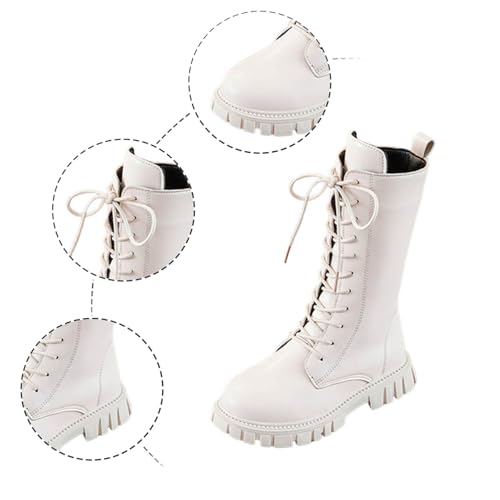 Girls Lace Up Riding Boots Mid Calf Combat Boots Pu Leather Waterproof Side Zipper Punk Goth Boot 4-11 Years4