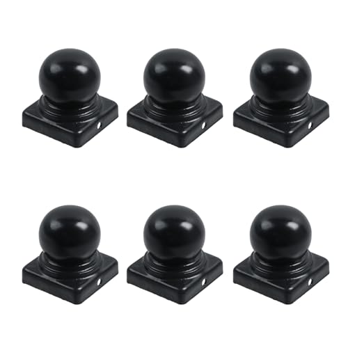 MY MIRONEY 6PCS Black Fence Post Caps with Ball Dome, Hardware Fence Deck Post Covers Metal Ball Post Cap with Screws for 1.97