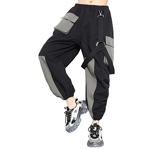 ellazhu Women Black Casual Loose Pockets Lounge Cropped Heram Pants GY2298 Black