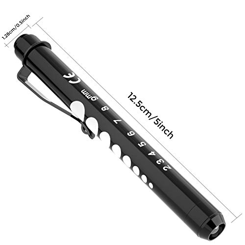 RISEMART Pen Lights for Nurses, 2 Pack Reusable Medical Light with Pupil Gauge and Ruler, White Light LED Penlight for Student Doctors EMT (Black/White) - Image 6