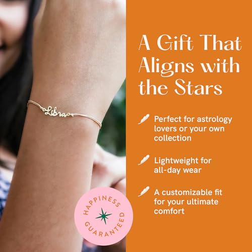 Lucky Feather Zodiac Bracelet - 14K Gold-Dipped Zodiac Constellation Celestial Sign Bracelet - Birthday Gifts for Women and Teenagers on Adjustable 7" - 8" Cord with Sliding Toggle4