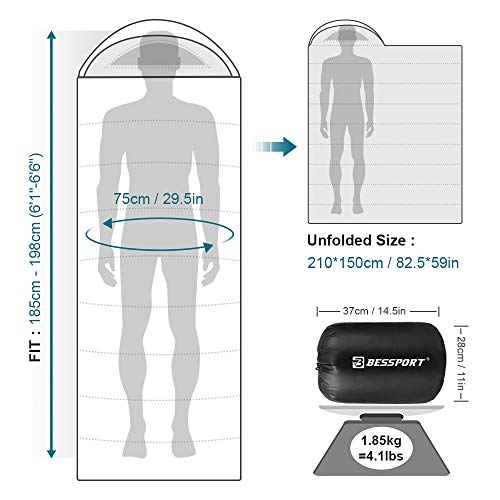 Saco de dormir Bessport para o verão | Sacos de dormir para adultos quentes e frios de 3 a 4 estaçõe