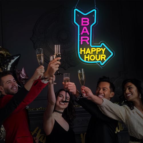 Image of Bar Happy Hour Neon Sign for Wall Decor, Bar Open LED Neon Signs Lights for Cafe Business Walls Window Shop Hotel,Restaurant Retail Store Party Pub Decoration and Shop Decoration Gift