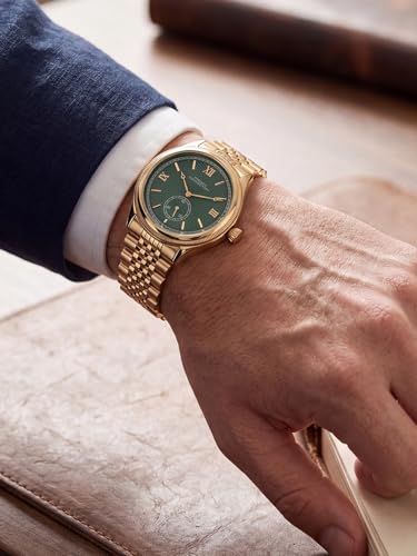 Image of French Connection Heure Noble | Quartz Analog Display | Green Dial | Gold Stainless Steel Strap | Watch for Men - FCN0208NGM