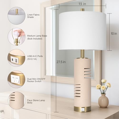 Lámparas de mesa de noche set 2 27.5 pulg Beige miniatura 2