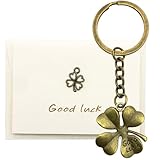 MatFirsmo Four Leaf Clover Keychain, Good Luck keychain, Bronze 4 Leaf Clover Charm Lucky Key Chain with Good Luck Card, Lucky Gift for Women and Men