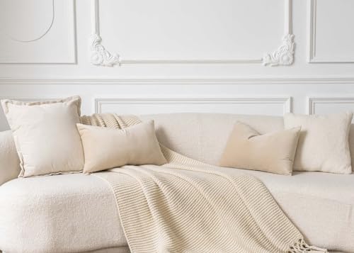 Image of JUSPURBET Decorative Pillow Covers Set of 2 Velvet Throw Pillow Covers for Couch Sofa Bed Soft Lumbar Cushion Covers with Hidden Zipper for Living Room Home Decor,Khaki,14x24 inch