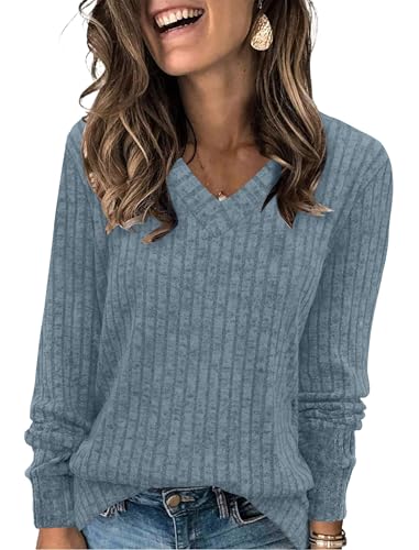 Sampeel Sweaters for Women Fall 2026 V Neck Long Sleeve Tops Dressy Casual Tunic Shirts Fashion Clothes Loose Fit 2026 XL Turquoise