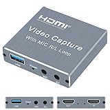 Capture Card, 4K HDMI Game Video Capture Card with USB 2.0 & Microphone HDMI Loop-Out Live Streaming Gaming Recorder for Nintendo Switch, PS4, Camera, PC