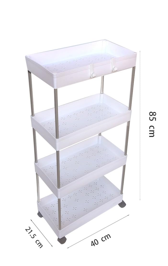 BM Carrello Portaoggetti con Ruote a 4 Ripiani – Scaffale Mobile da Cucina, Bagno o Lavanderia – Organizzatore Slim tra Mobili, in Plastica Resistente, Facile da Pulire (40x21.5x85CM)
