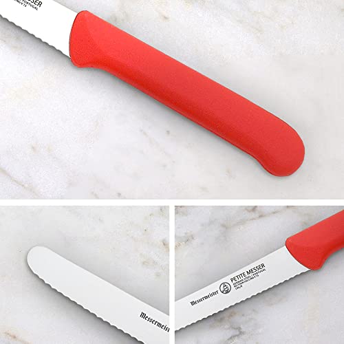 Messermeister 4.5” Serrated Tomato Knife with Matching Sheath, Red - German 1.4116 Steel Alloy - Rust Resistant & Easy to Maintain - Handcrafted in Santa Catarina, Portugal - Thumbnail 4