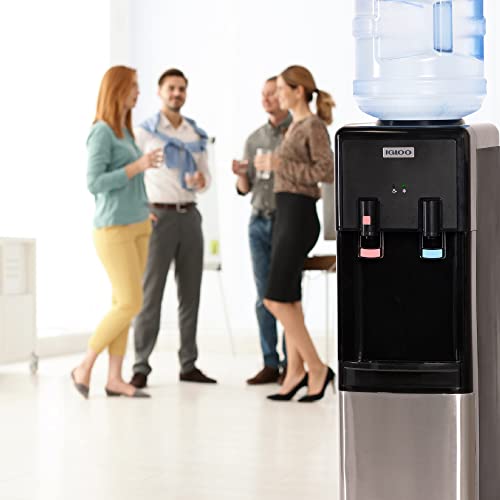 Igloo Top Loading Water Cooler – Hot & Cold Dispenser – Black & Stainless Steel, Holds 3 & 5 Gallon Jugs, Child Safety Lock – for Homes, Kitchens, Offices, Dorms