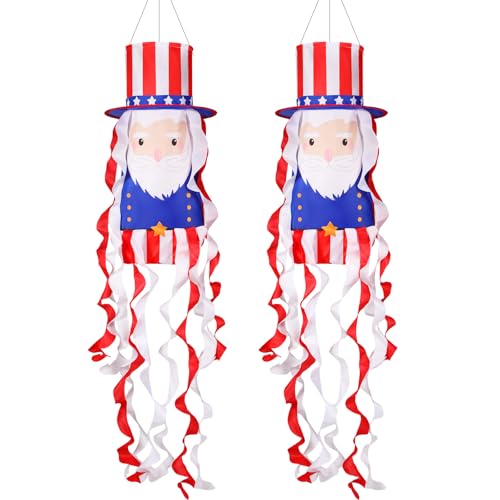 Tiamon 2 Pieces 4th of July Windsock 40 Inch Heavy Duty Patriotic Windsocks 3D American Flag Independence Day Decorations for Gardens Yards Porch Outdoor USA Fourth July Outdoor Hanging Decorations