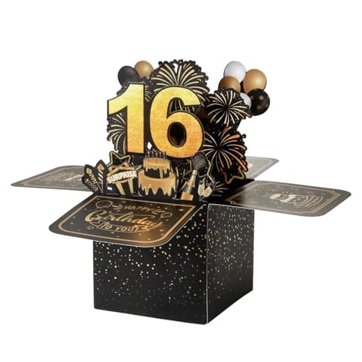 BOFUNX Tarjeta de Felicitación Cumpleaños de 16 Años Pop Up 3D Tarjeta Emergente Regalo Original Creativo para Feliz Cumpleaños a Familias Amigos