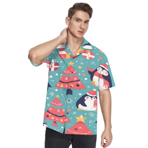 Chemise Hawaïenne Homme Pingouins Rouges avec Col Casual et Boutons sur le Devant