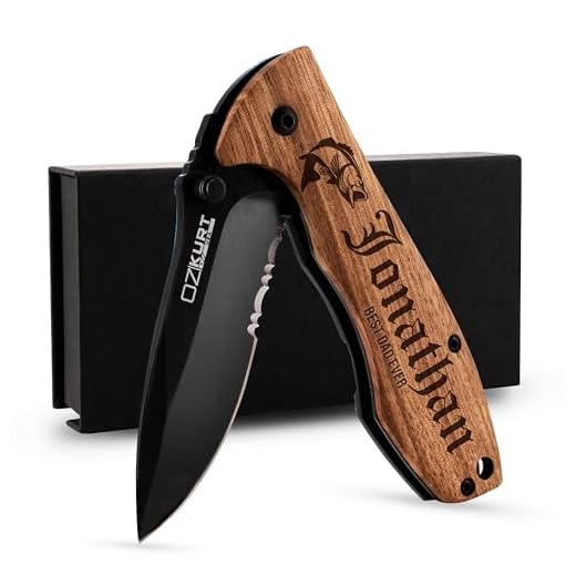 Customization Mill Gifts for Men, Personalized Engraved Oak Wood Pocket Knife - 36 Icons, 20 Stylish Font - Custom Pocket Knives