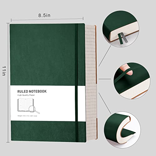 RETTACY A4 Lined Notebook College Ruled/Thick Journal - Extra Large Softcover Composition Notebooks with 2 Free Sticky Notes 320 Pages,Faux Leather, Inner Pocket 21.5 x 27.9cm - Green